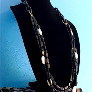 Chico’s Bold Black & White Beaded Statement Necklace Global Inspired Unique